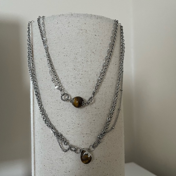 Silver Choker or Bracelet with Tiger's Eye Pendant - Picture 4 of 5